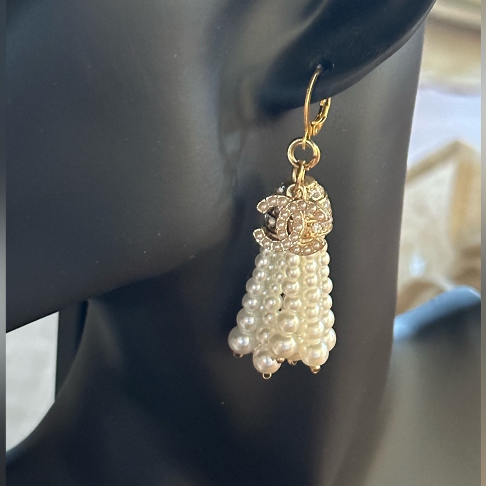 Authentic Chanel Gold Pearl charms x 2!!! Placed on gold Pearl earrings! NIB!